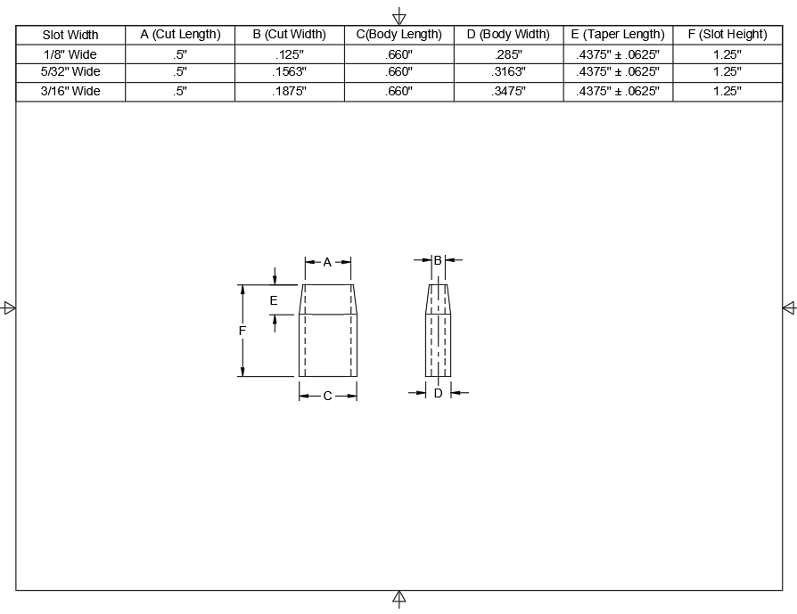 1/2" Long - 1-1/4" Tall